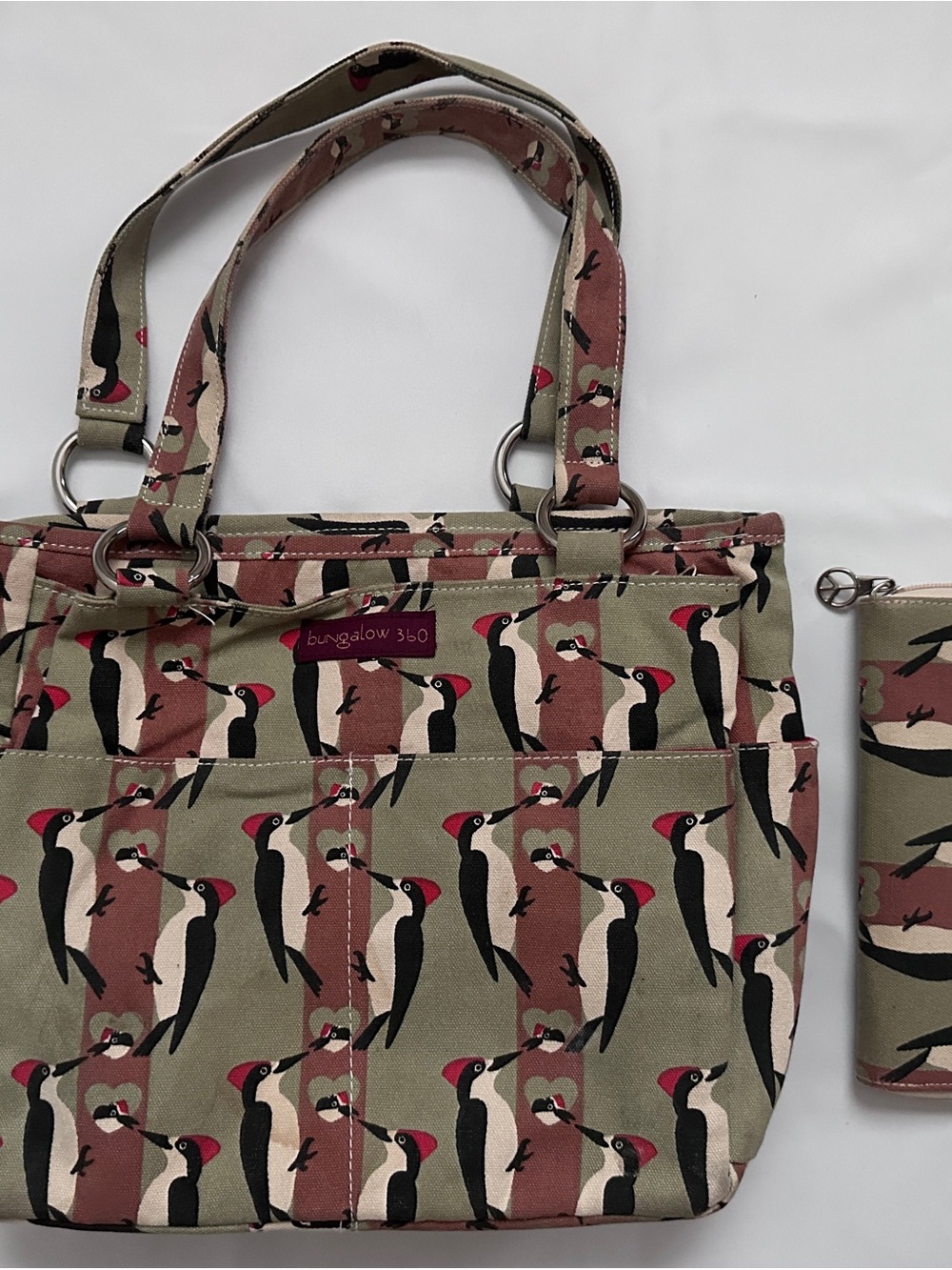 bungalow 360 Olive, Tan & Black Woodpecker Print Tote